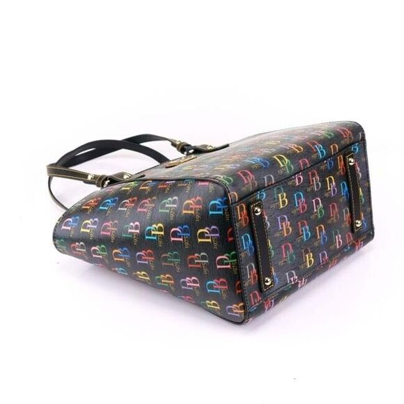 Dooney And Bourke Db75 It Zip Top Black Multi Coated Canvas Tote - Picture 9 of 11